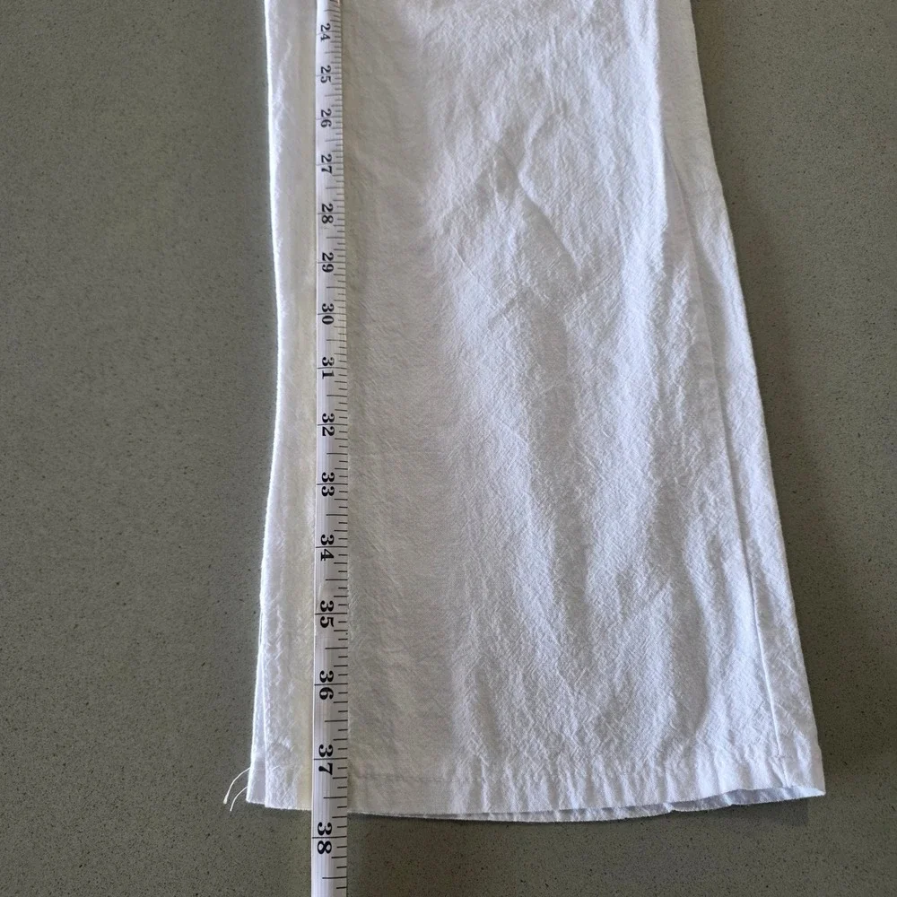 White Linen Blend Elastic Waist Straight Leg Casual Pants Mens Size Medium